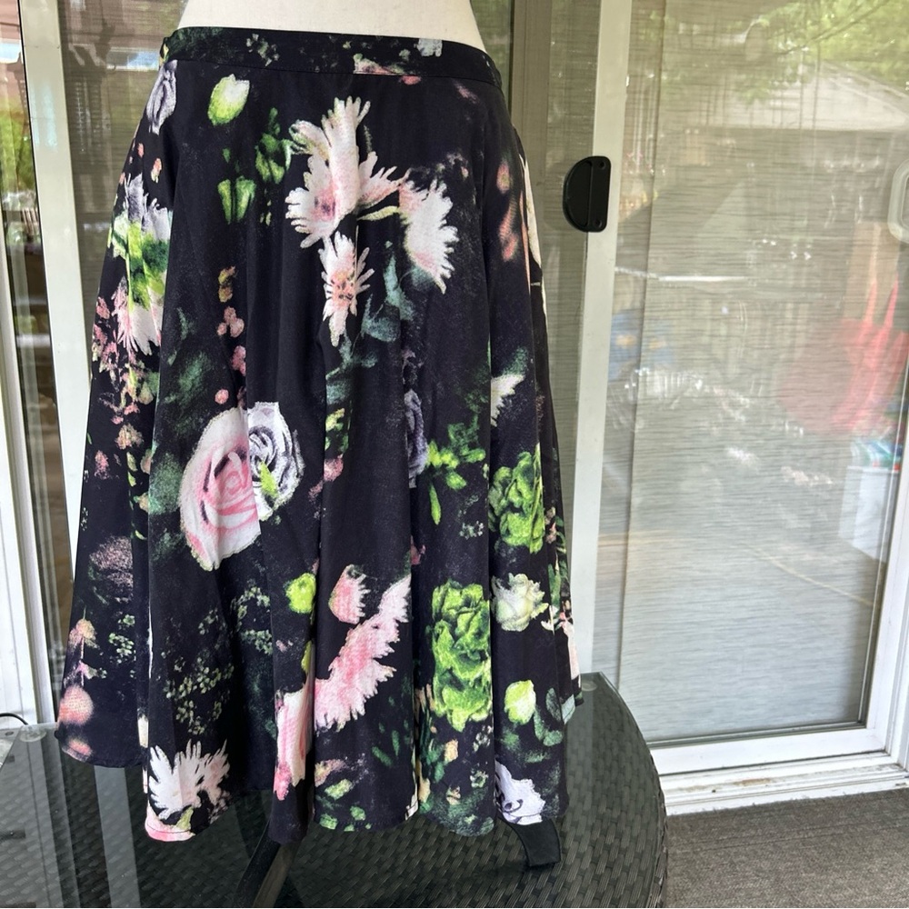 Pink and Green Pleated Midi Skater Skirt
